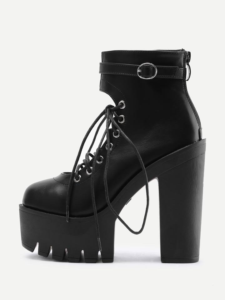 Romwe Ankle Cuff Platform Pu Ankle Boots
