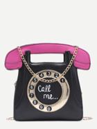 Romwe Black Call Me Tel Bag With Chain Strap