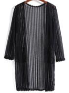 Romwe With Pockets Hollow Black Cardigan