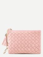 Romwe Quilted Tassel Detail Pu Purse With Ring