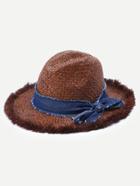 Romwe Coffee Vacation Adjustable Bow Trim Fedora Hat