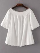 Romwe White Embroidery Scalloped Trim Off The Shoulder Blouse