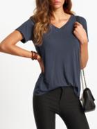 Romwe Dark Grey V Neck Short Sleeve Casual T-shirt