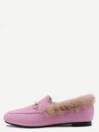 Romwe Pink Pu Genuine Fur Lined Loafers