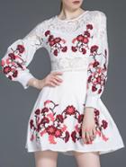 Romwe White Contrast Lace Embroidered A-line Dress