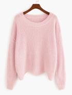 Romwe Pink Dropped Shoulder Seam Wave Hem Sweater