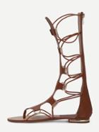 Romwe Tan Knee-high Suede Lace Up Sandals