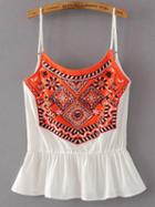 Romwe White Embroidered Patch Peplum Cami Top