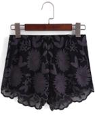 Romwe Flower Embroidered Mesh Shorts