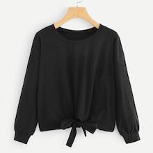 Romwe Drop Shoulder Knot Hem Tee