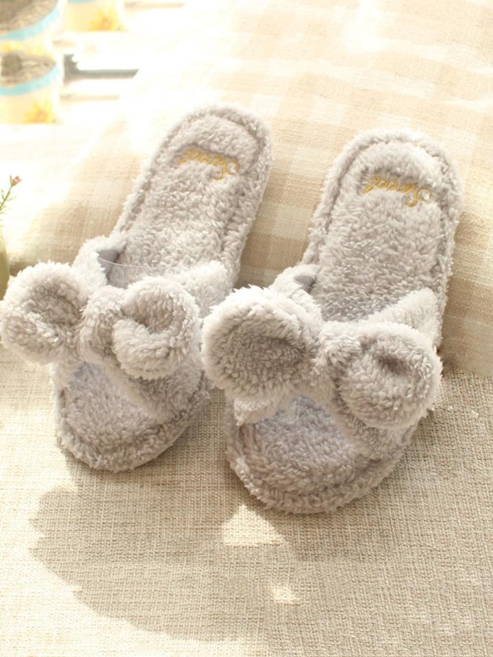 Romwe Bow Tie Fluffy Slippers