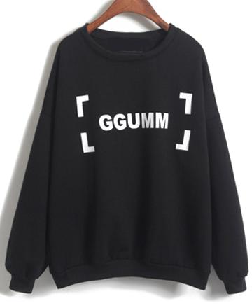 Romwe Ggumm Print Loose Black Sweatshirt