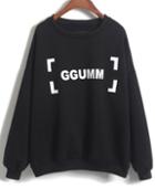 Romwe Ggumm Print Loose Black Sweatshirt
