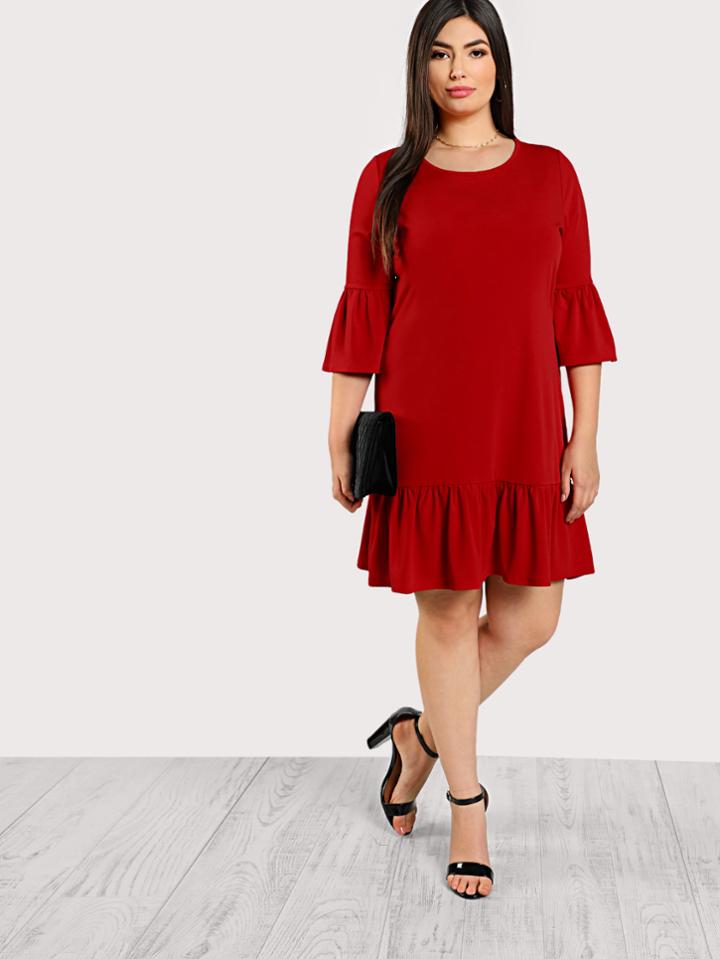 Romwe Trumpet Sleeve Ruffle Hem Dress