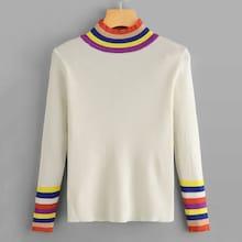 Romwe Striped Panel High Neck Jumper