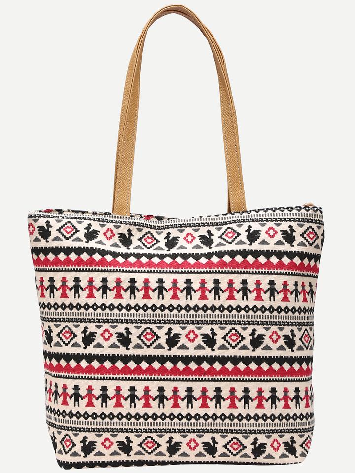 Romwe Multicolor Tribal Print Canvas Tote Bag