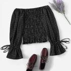 Romwe Window Pane Check Off The Shoulder Top