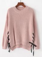 Romwe Lace Up Side Drop Shoulder High Low Jumper