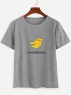 Romwe Grey Banana Print Slub T-shirt