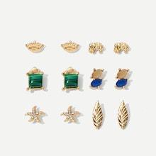 Romwe Elephant & Starfish Stud Earrings 6pairs