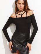 Romwe Caged Cold Shoulder Slim Fit T-shirt