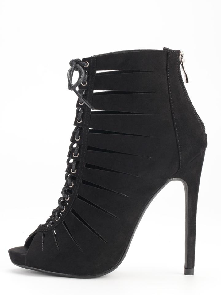 Romwe Black Peep Toe Zipper Lace Up Stiletto Heels