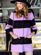 Romwe Purple Black Round Neck Length Sleeve Pockets Coat