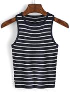 Romwe Striped Ribbed Navy Tank Top