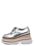 Romwe Silver Square Toe Lace Up Flatform Shoes