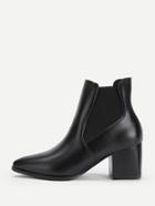 Romwe Faux Leather Block Heeled Ankle Boots