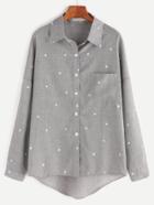 Romwe Grey Stars Print Drop Shoulder Dip Hem Pocket Shirt