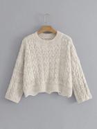 Romwe Wave Trim Cable Knit Sweater