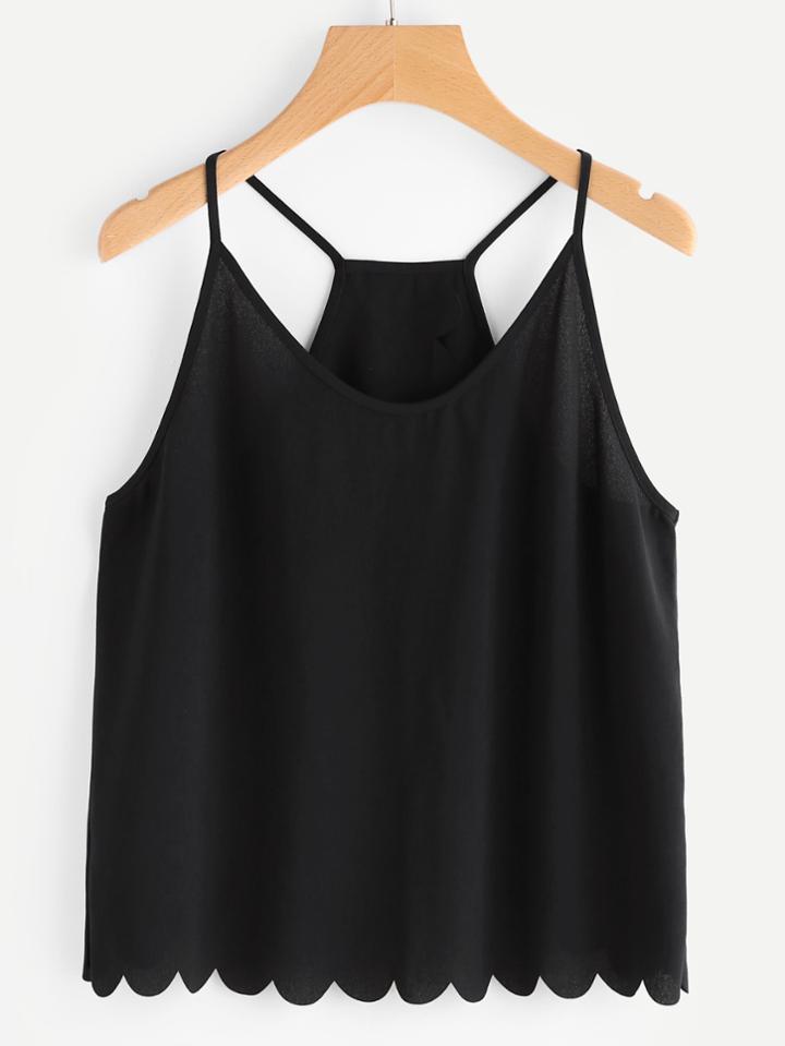 Romwe Overlap Back Scallop Edge Cami Top