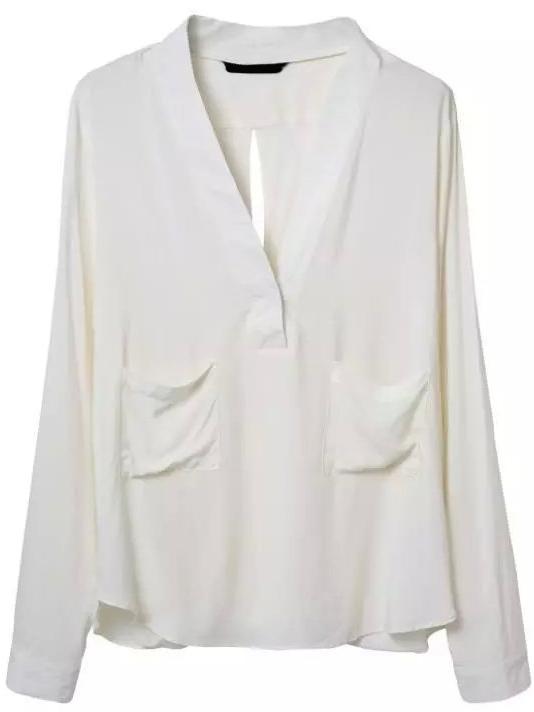 Romwe V Neck Wraped Back White Blouse