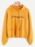 Romwe Drop Shoulder Letter Embroidered Hoodie