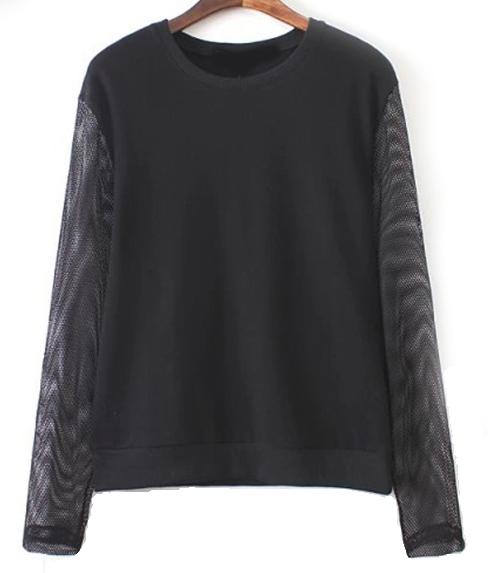 Romwe Sheer Mesh Loose Sweatshirt