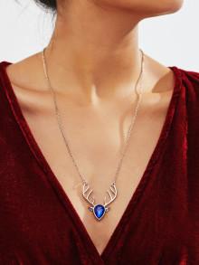 Romwe Water Drop Crystal & Antler Pendant Chain Necklace