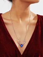 Romwe Water Drop Crystal & Antler Pendant Chain Necklace