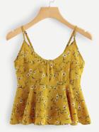 Romwe Floral Button Back Knotted Cami Top
