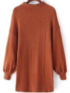 Romwe Lantern Sleeve Brown Sweater Dress