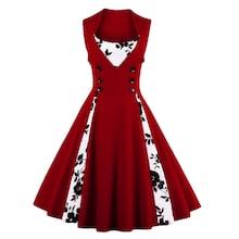 Romwe Contrast Floral Double Breasted Circle Dress