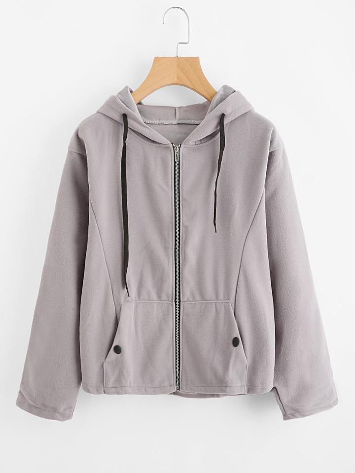 Romwe Hooded Drawstring Zip Up Sweatshirt Coat