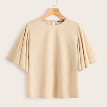 Romwe Exaggerate Flounce Sleeve Solid Tee