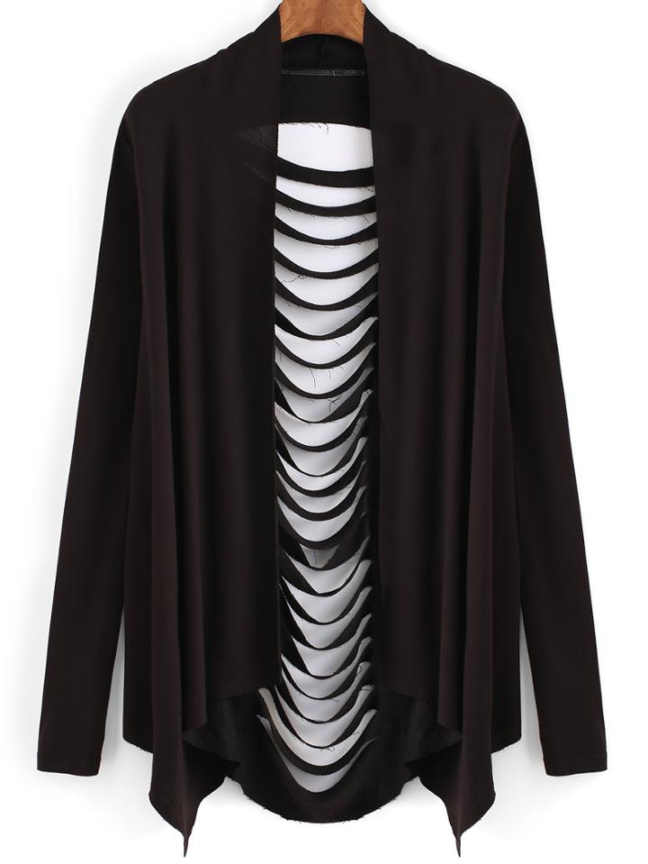Romwe Long Sleeve Hollow Back Loose Cardigan