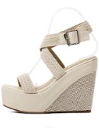 Romwe Apricot Braid Buckle Strap Wedges Sandals