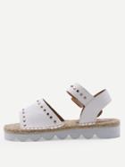 Romwe White Faux Leather Open Toe Studded Sandals