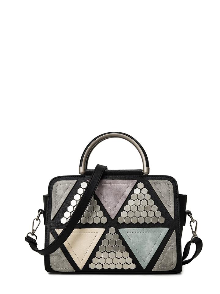 Romwe Geometric Patchwork Studs Bag