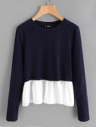 Romwe Contrast Frill Trim Rib Knit T-shirt