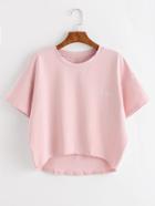 Romwe Pink Letter Embroidered High Low T-shirt