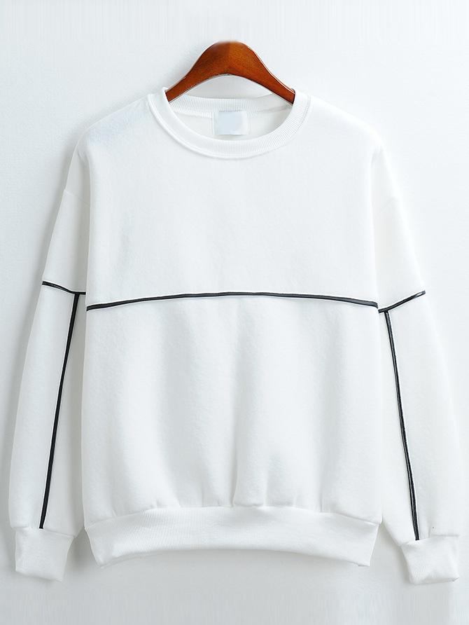 Romwe Round Neck Loose White Sweatshirt